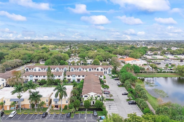 aerial view with a residential view and a water view