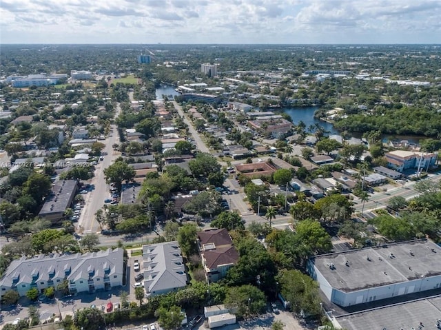 aerial view featuring a water view and a residential view