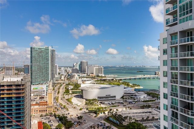 property's view of city with a water view