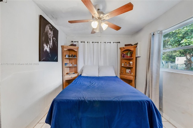 bedroom featuring a ceiling fan and baseboards