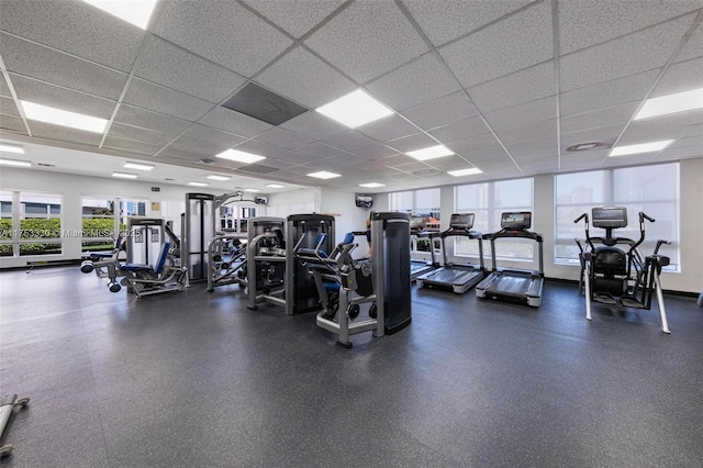 gym with a drop ceiling