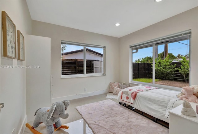 bedroom with baseboards and recessed lighting