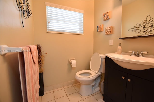 bathroom with baseboards, vanity, toilet, and tile patterned floors