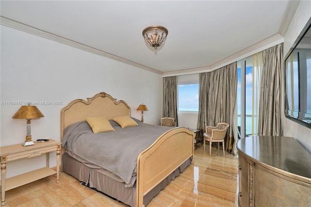 bedroom with crown molding