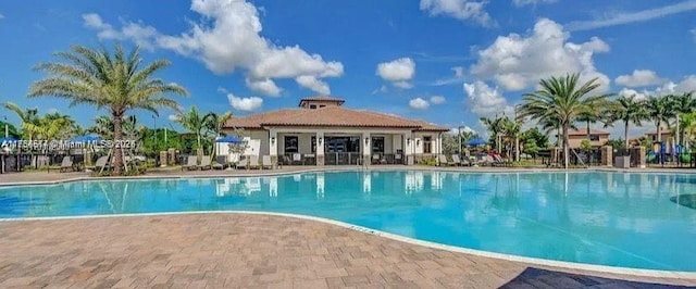 pool with a patio