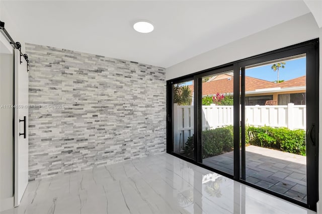 interior space with a barn door