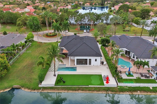 aerial view with a water view