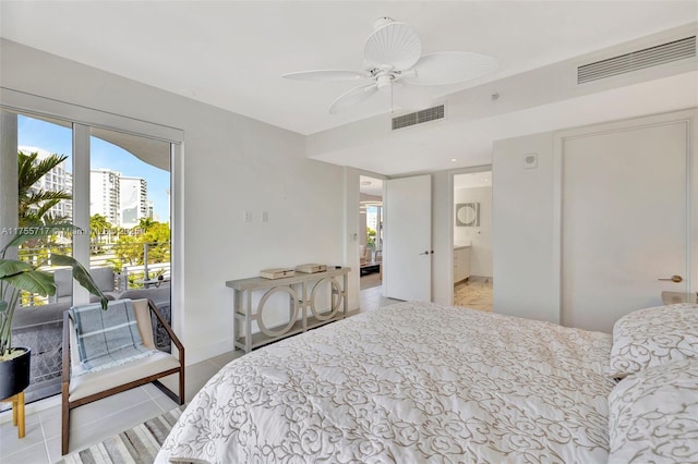 bedroom with access to exterior, multiple windows, and visible vents