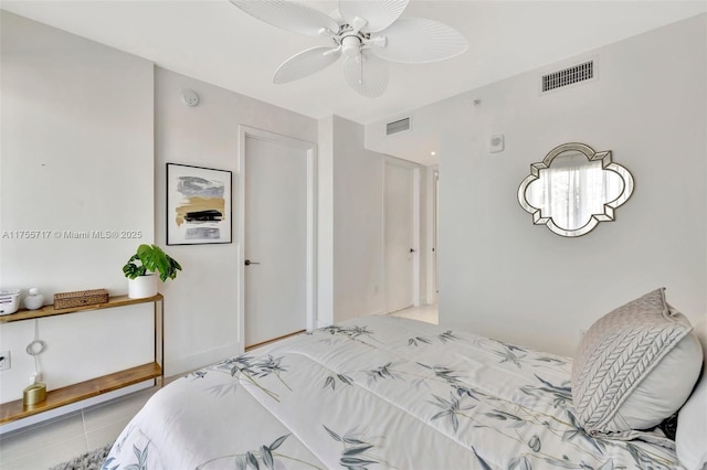 bedroom with a ceiling fan and visible vents