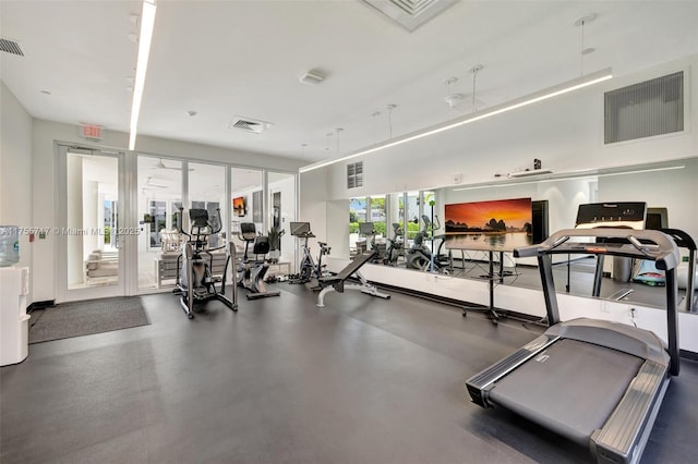 gym with french doors and visible vents