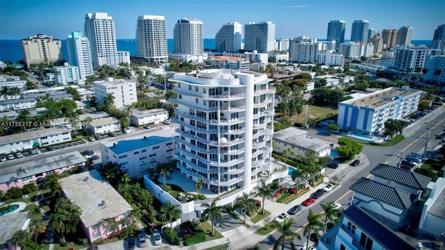 birds eye view of property with a city view