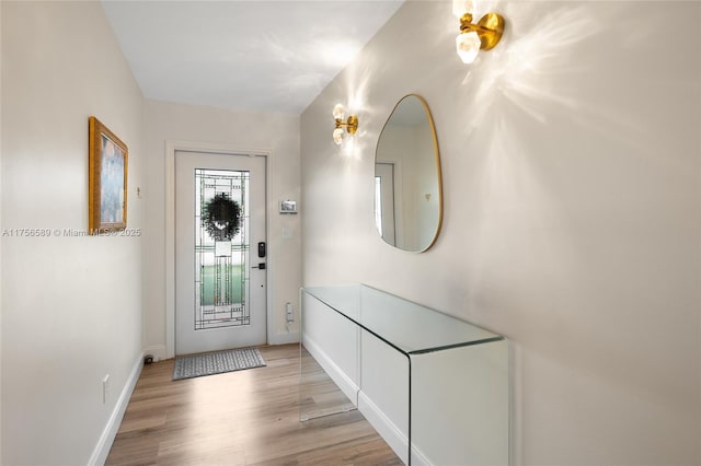 entrance foyer featuring baseboards and wood finished floors