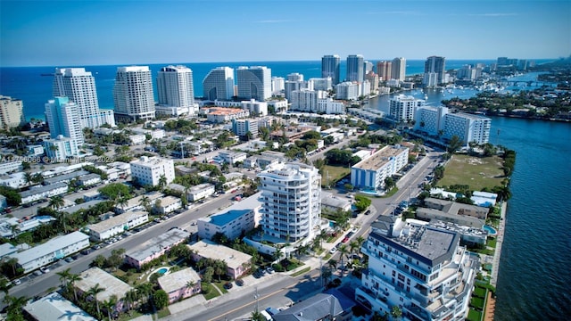 bird's eye view with a city view and a water view