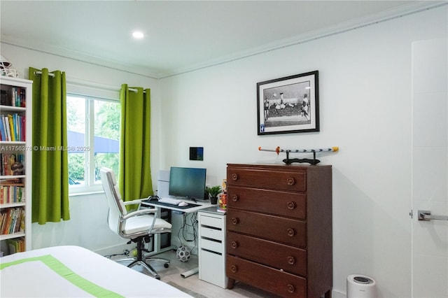 bedroom with crown molding