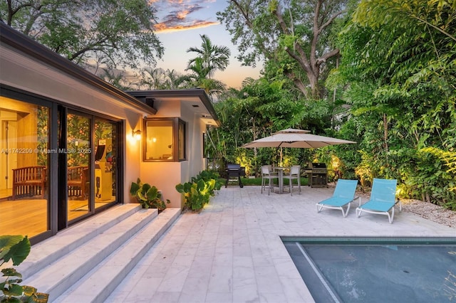 view of patio featuring grilling area and outdoor dining area