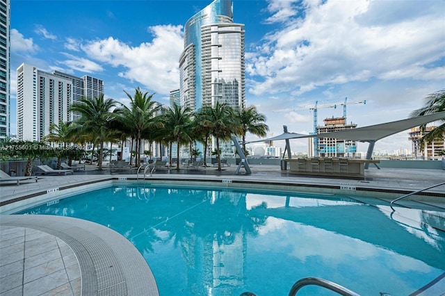 pool with a patio