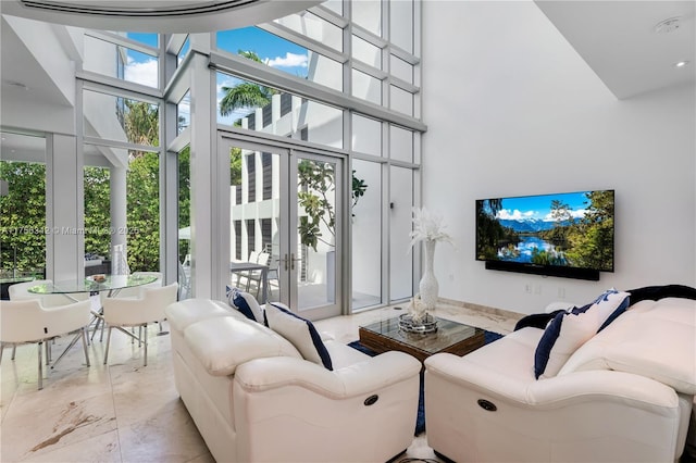 548 Fernwood Rd Unit 548, Key Biscayne, FL 33149 - living area featuring a high ceiling, french doors, and marble finish floor