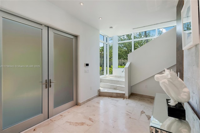 548 Fernwood Rd Unit 548, Key Biscayne, FL 33149 - doorway with baseboards, french doors, recessed lighting, and marble finish floor