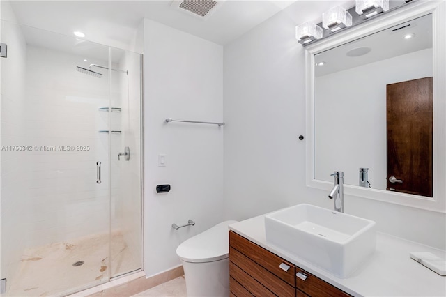 548 Fernwood Rd Unit 548, Key Biscayne, FL 33149 - full bath with vanity, toilet, recessed lighting, a shower stall, and visible vents