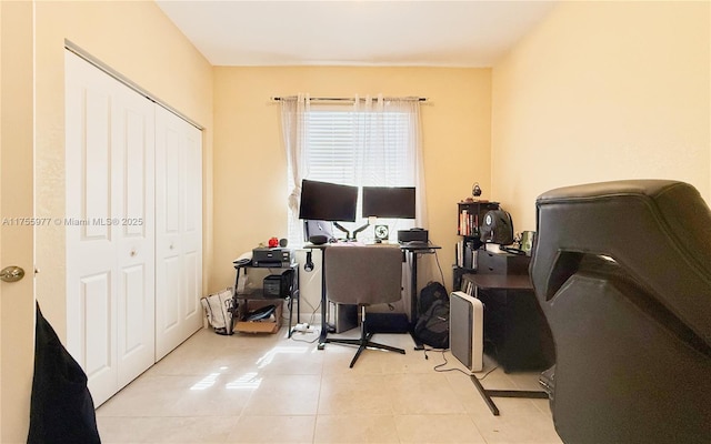 home office featuring light tile patterned floors