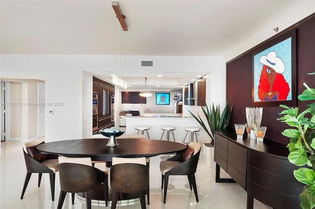 dining area featuring light tile patterned floors, visible vents, and recessed lighting