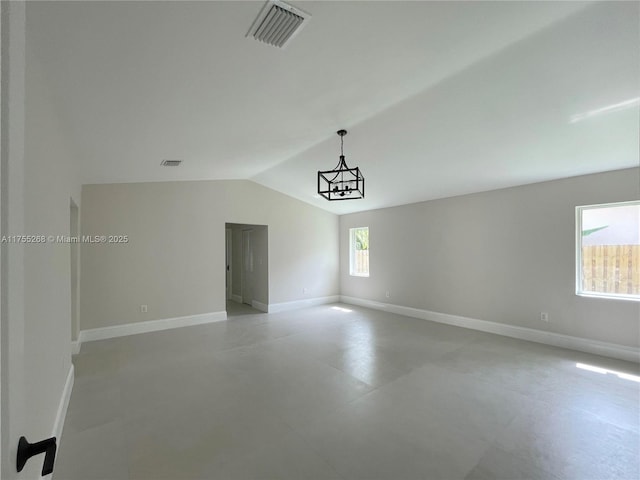8513 SW 169th Ter, Palmetto Bay, FL 33157 - spare room with visible vents, lofted ceiling, and baseboards