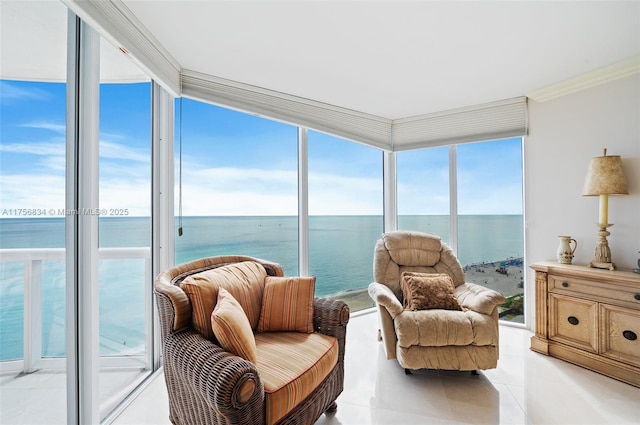 sunroom with a water view