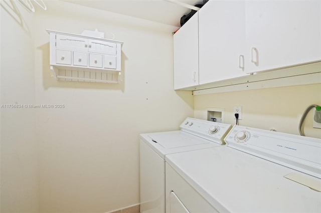 laundry room with washing machine and dryer and cabinet space