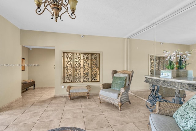 living area with light tile patterned floors