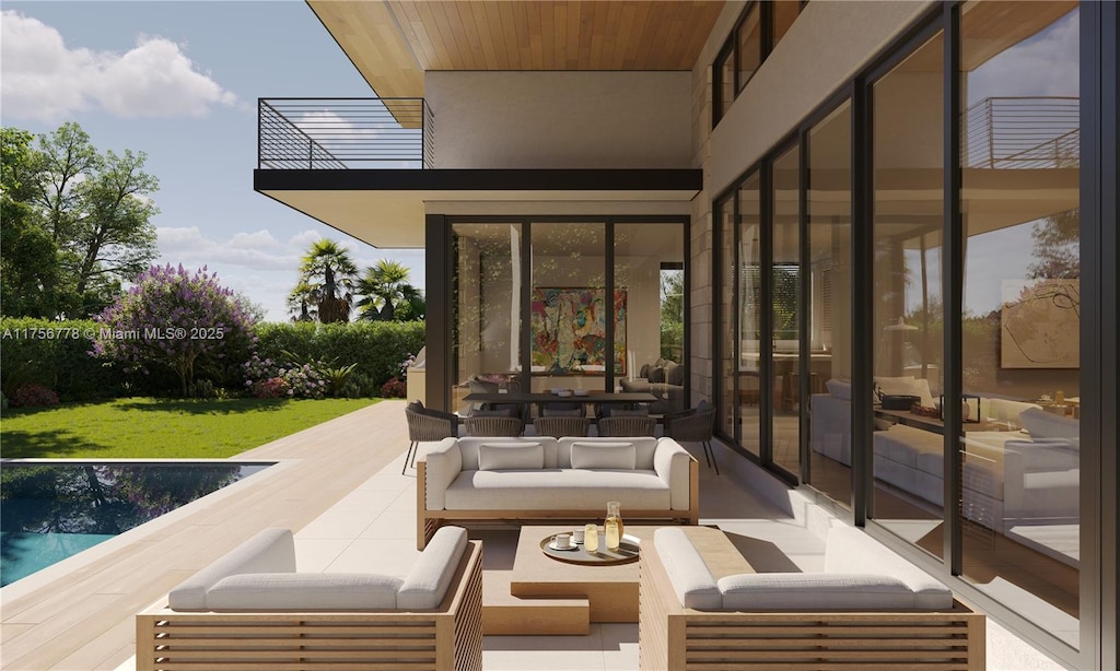 view of patio featuring an outdoor living space and a balcony