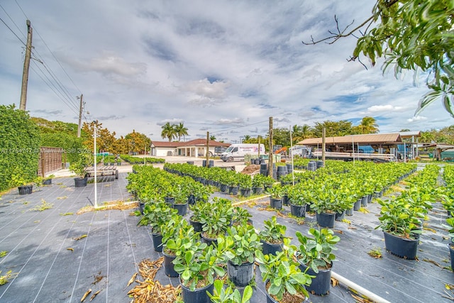 exterior space featuring a garden