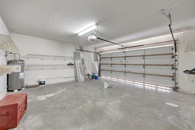 garage featuring water heater and a garage door opener