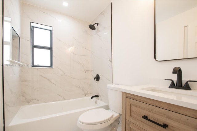 full bathroom featuring toilet, shower / bath combination, and vanity