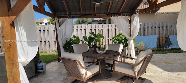 view of patio featuring outdoor dining space and fence