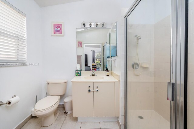 full bathroom featuring a shower stall, toilet, and a wealth of natural light