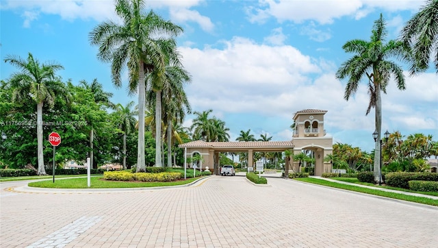 view of community featuring curved driveway