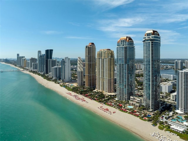 bird's eye view with a view of city, a water view, and a view of the beach