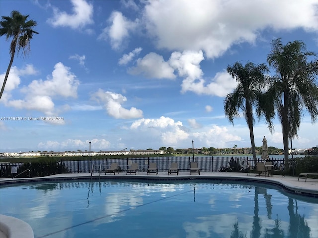 view of swimming pool with fence