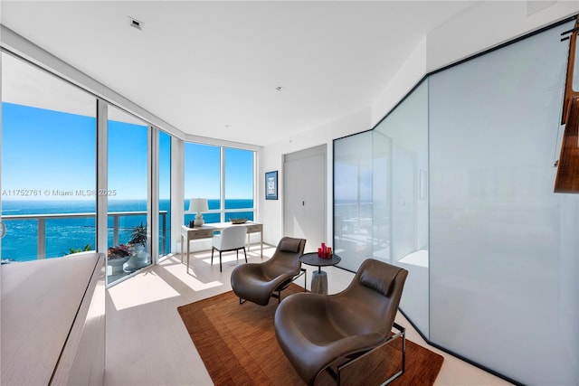 sunroom / solarium featuring a water view and plenty of natural light