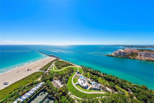 drone / aerial view with a view of the beach and a water view