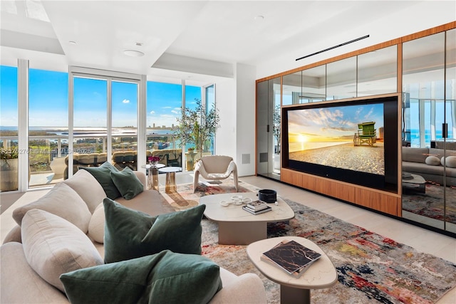 living area featuring light wood-style floors and expansive windows