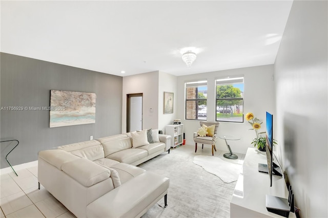 living room featuring light tile patterned flooring