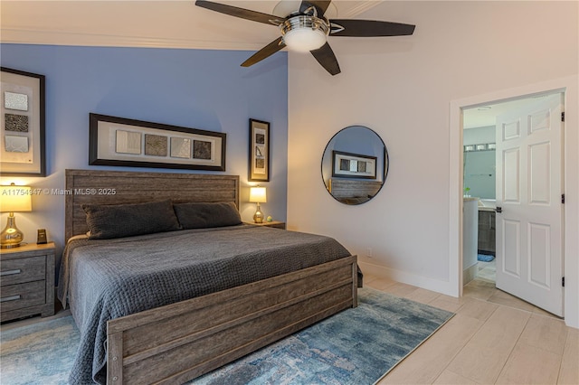 bedroom featuring ceiling fan and baseboards