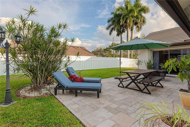 view of patio / terrace featuring outdoor dining area and a fenced backyard