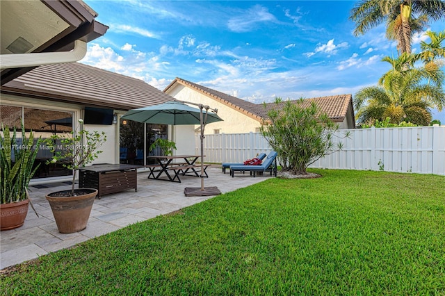 view of yard with a patio and a fenced backyard