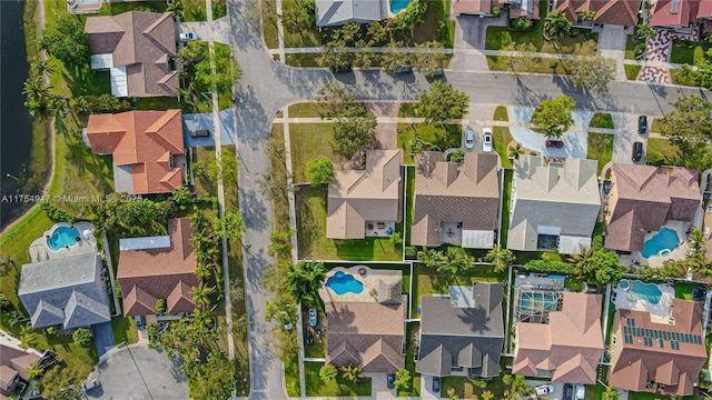 birds eye view of property with a residential view