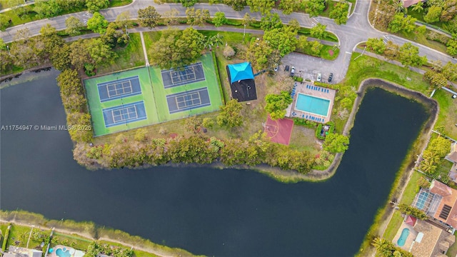 drone / aerial view featuring a water view