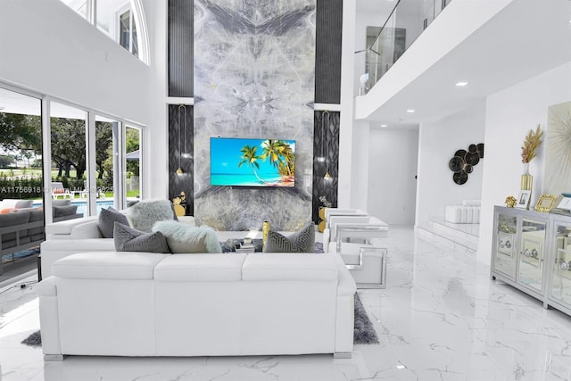 2578 NW 63rd Ln, Boca Raton, FL 33496 - living area with marble finish floor, a high ceiling, and recessed lighting