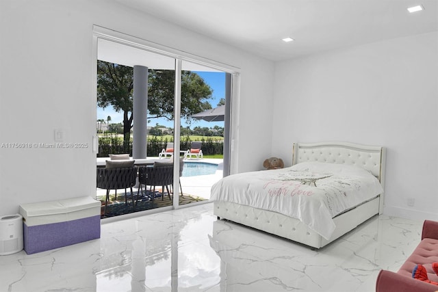 2578 NW 63rd Ln, Boca Raton, FL 33496 - bedroom with marble finish floor, access to outside, and baseboards