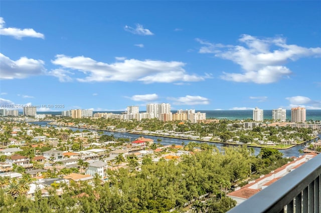 exterior space with a view of city and a water view